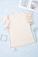 Load image into Gallery viewer, Beige Ruffled Rib Knitted Short Sleeve T Shirt