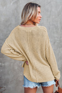 Buttoned Side Split Knit Sweater Biege