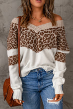 Load image into Gallery viewer, Leopard Splicing Off Shoulder Pullover Sweater