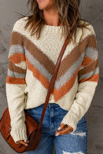 Load image into Gallery viewer, Beige Chevron Striped Drop Shoulder Sweater