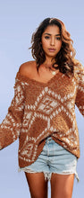 Load image into Gallery viewer, Brown Aztec Pattern Knit Sweater