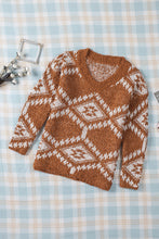 Load image into Gallery viewer, Brown Aztec Pattern Knit Sweater
