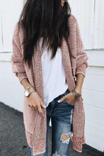 Load image into Gallery viewer, Pink Plaid Knitted Long Open Front Cardigan