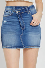 Load image into Gallery viewer, Risen Cross Over Mini Jean Skirt