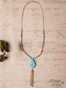 RODEO BABE TURQUOISE SLAB GOLD CHAIN TASSEL 02574