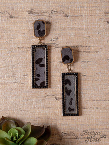 Rectangle Black Leopard Earrings 02509