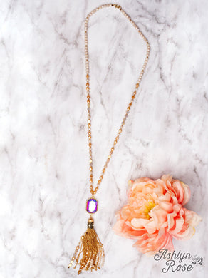 Iridescent Pendant with Gold Chain Tassel 02575
