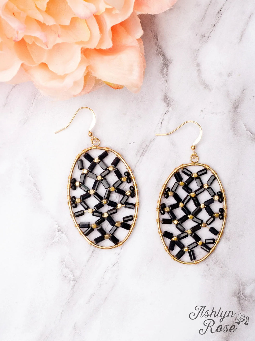Black and Gold Bead Earring 02553