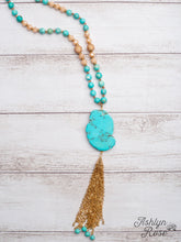 Load image into Gallery viewer, RODEO BABE TURQUOISE SLAB GOLD CHAIN TASSEL 02574