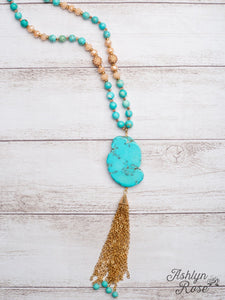 RODEO BABE TURQUOISE SLAB GOLD CHAIN TASSEL 02574