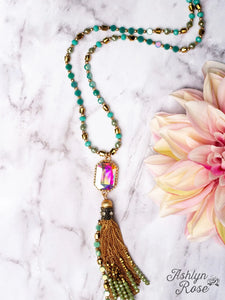 Turquoise and Gold Tassel Necklace 02574