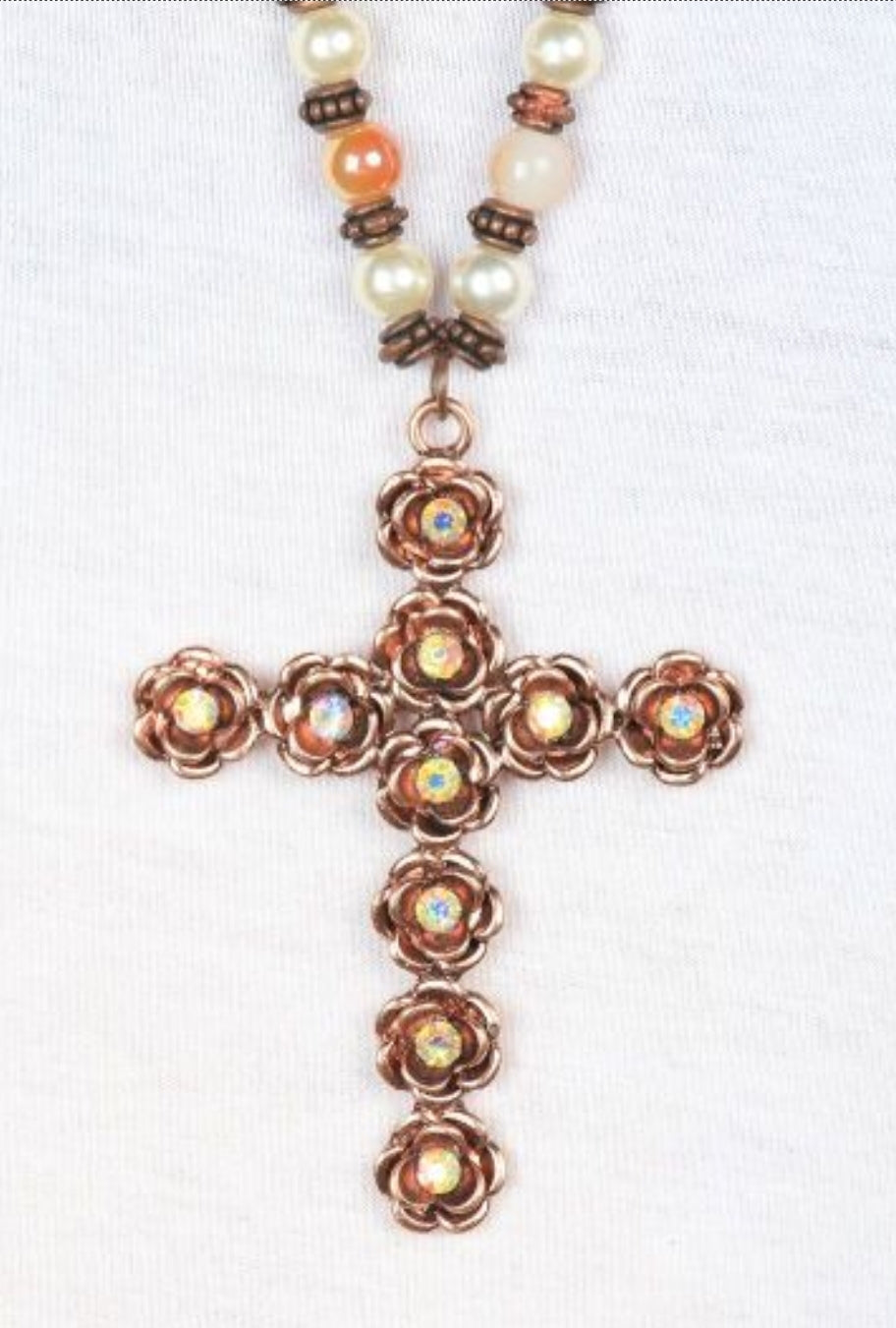 Gilded Rose Cross Necklace, Copper 00002