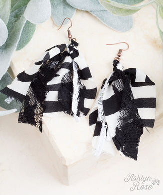 StripeTassel Earrings, Black and White