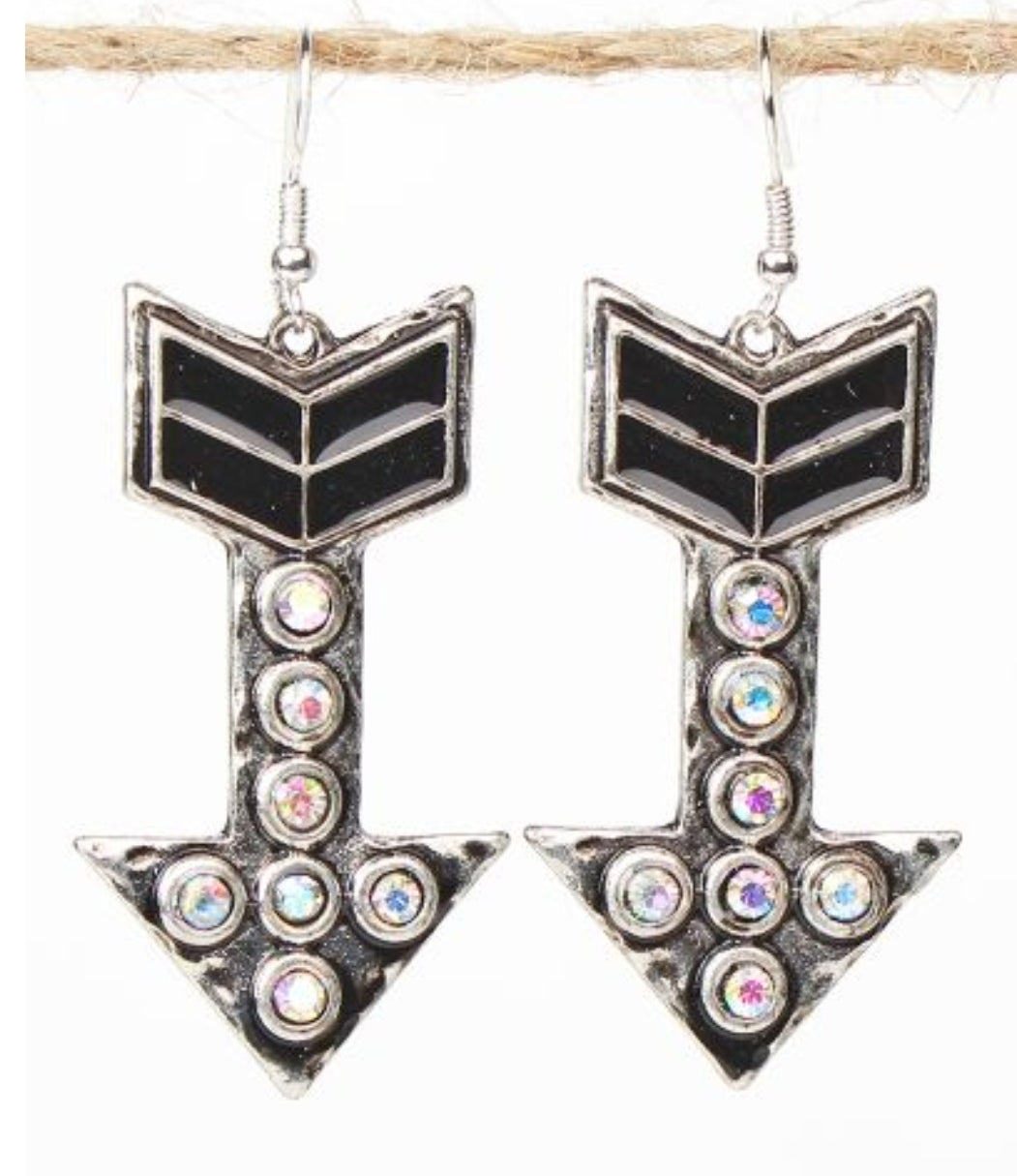 Black Arrow Earrings with AB Crystals
