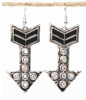 Black Arrow Earrings with AB Crystals