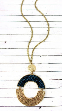 CRAVE GOLDTONE AND BLUE SNAKESKIN HINGED CIRCLE NECKLACE