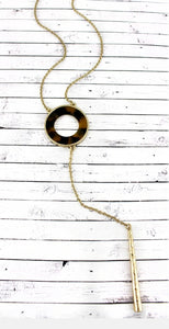 CRAVE GRAY TORTOISESHELL CIRCLE AND GOLDTONE BAR Y NECKLACE