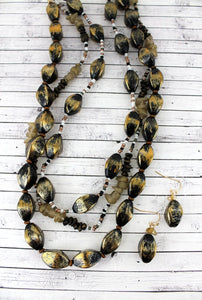 SALE! Brushed Gold Mixed Bead Necklace and Earring Set