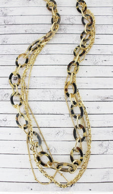 LAYERED GOLDTONE AND BROWN LEOPARD LINK NECKLACE