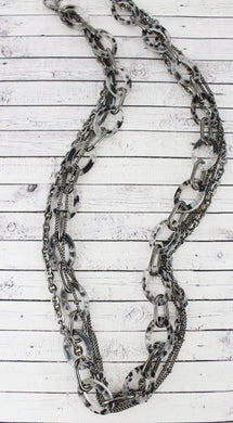 LAYERED HEMATITE AND GRAY LEOPARD LINK NECKLACE