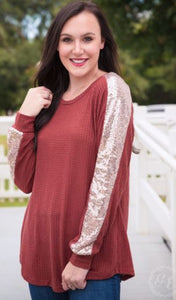 Shine On Top with Rose Gold Sequin Accent Rust
