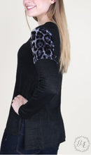 Load image into Gallery viewer, Tori&#39;s Split-Hem Blouse with Leopard Accents Black