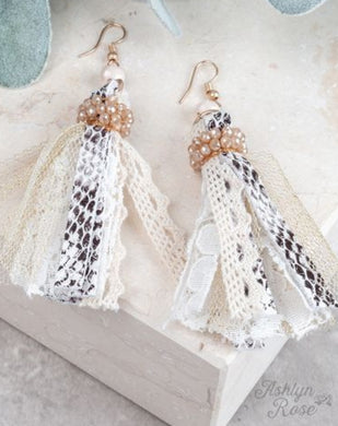You're a Charmer Beaded Tassel Earring White Snakeskin
