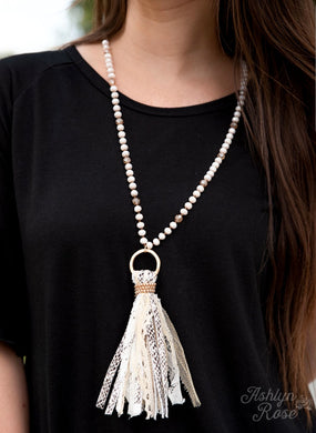 You're a Charmer Tassel Necklace White Snakeskin Ashlyn Rose
