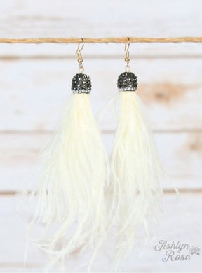 Maddie's Ivory Lovely Feather Tassel Earrings 06173