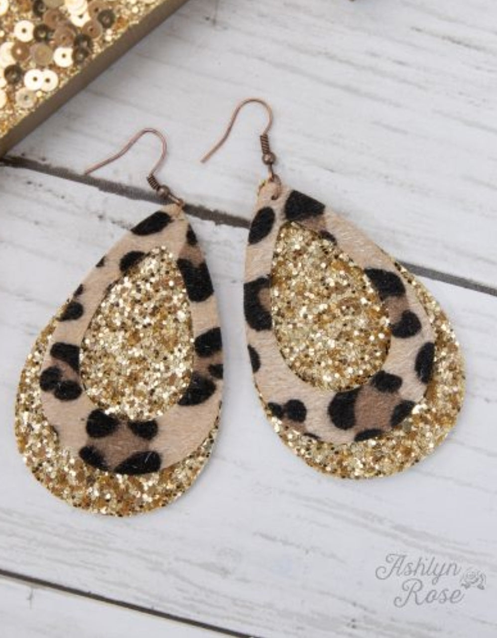 Get the Party Started Glitter Earrings with Leopard Teardrop Cutout 00001