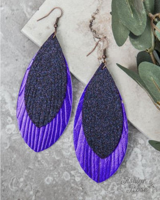 Large Glitter Feather Earrings, Sapphire 01081