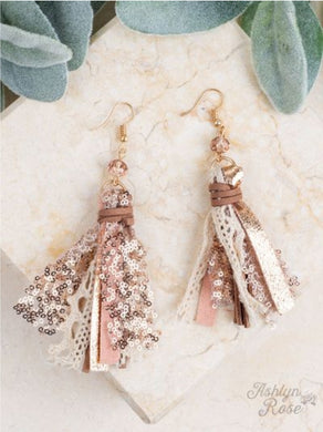 Living in Luxury Single Bead Tassel Earrings, Rose Gold 00907