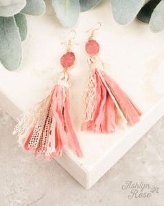 Sweet as a Peach Druzy Tassel Earrings, Peach 00099