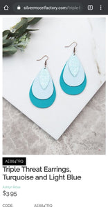 Triple Threat Earrings, Turquoise and Light Blue