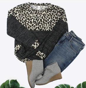 Leopard Color Block Long Sleeve Top