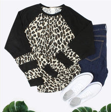 Load image into Gallery viewer, Leopard Top with Striped Sleeves