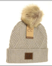 Load image into Gallery viewer, Large Patch Heathered Pom Beanie