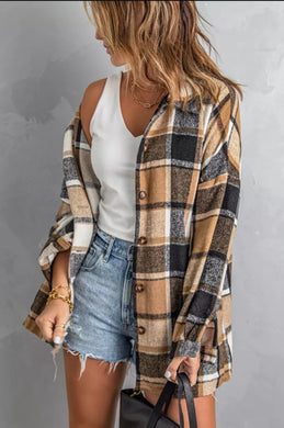Plaid Print Buttoned Shirt Jacket
