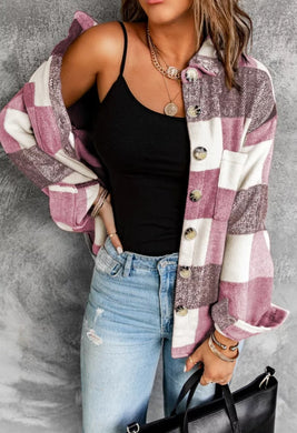 Pink Plaid Color Block Shacket