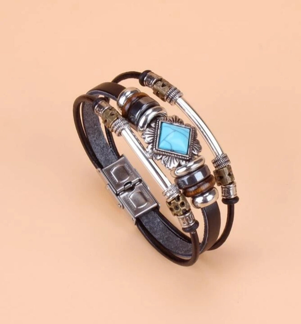 Turquoise & Bead Decor Layered Bracelet