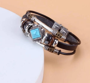Turquoise & Bead Decor Layered Bracelet