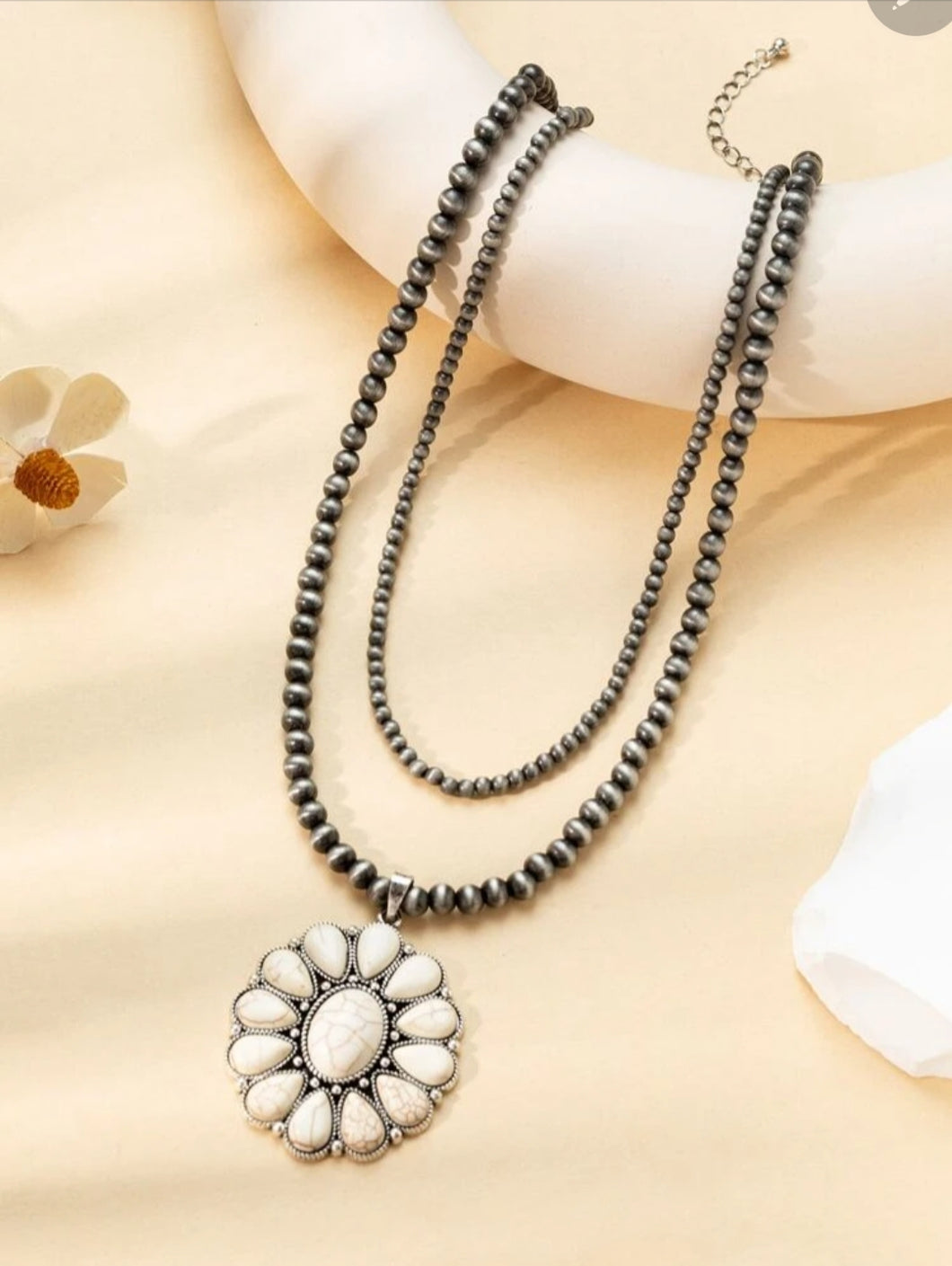 Flower Charm Beaded Layered Necklace
