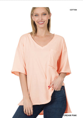 Zenana Front Pocket Raw Edge Boyfriend Tee