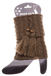 SOLID COLOR SHORT KNITTED BOOT CUFFS W/ TASSELS