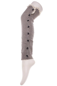 SOLID COLOR KNEE-HIGH KNITTED BOOT CUFFS W/ BUTTONS & LACE TRIM