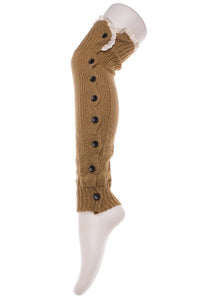 SOLID COLOR KNEE-HIGH KNITTED BOOT CUFFS W/ BUTTONS & LACE TRIM
