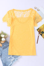 Load image into Gallery viewer, Yellow Lace Crochet Short Sleeve U Neck T Shirt
