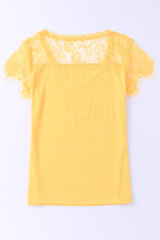 Load image into Gallery viewer, Yellow Lace Crochet Short Sleeve U Neck T Shirt