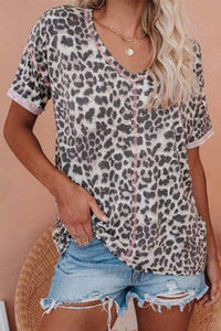 V Neck Leopard Print T-shirt