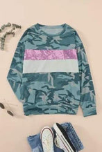 Load image into Gallery viewer, Camo Sequins Color Block Long Sleeve Top